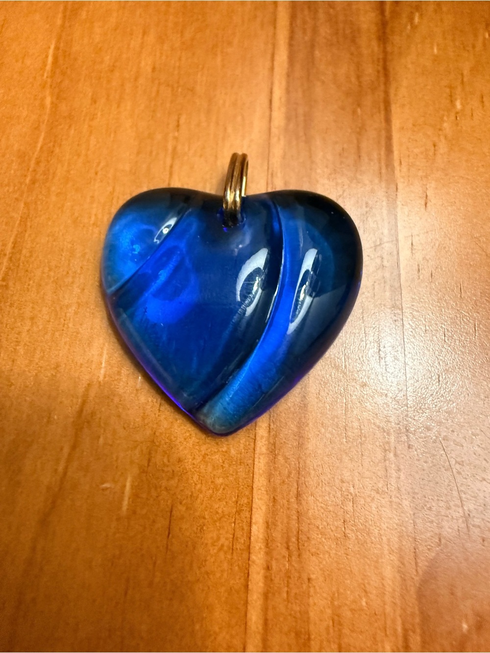 Baccarat Blue Glass Heart Pendant with Gold Loop